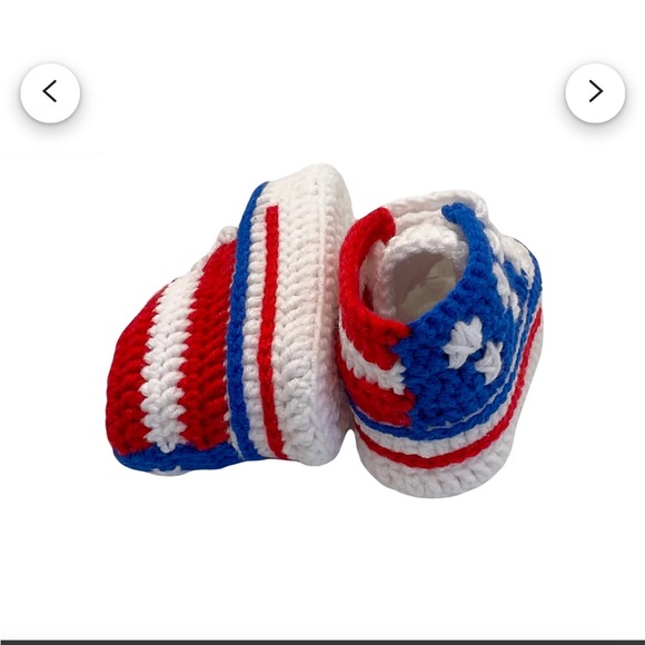 🇺🇸New Handmade Crochet Patriotic American Flag Baby Booties 3-6Mo Neutral - Picture 7 of 7